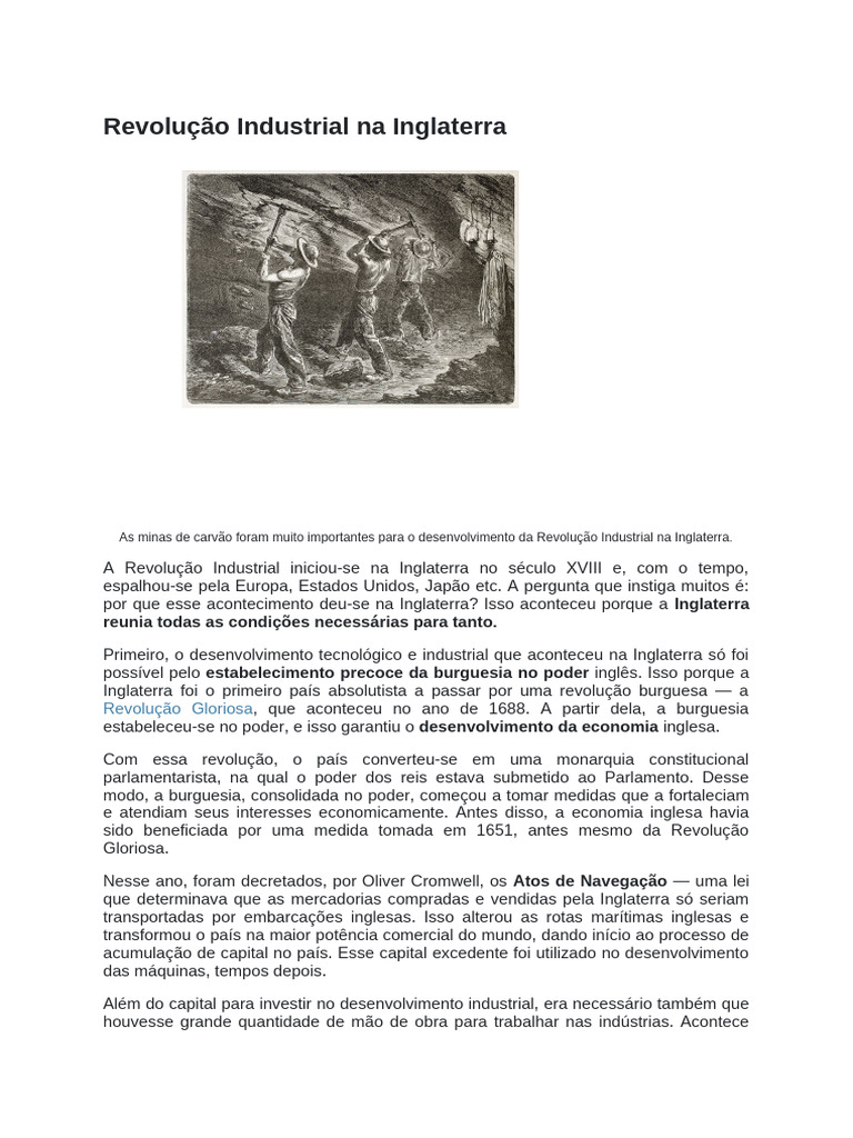 Fatores da Revolução Industrial na Inglaterra | PDF | Revolução ...
