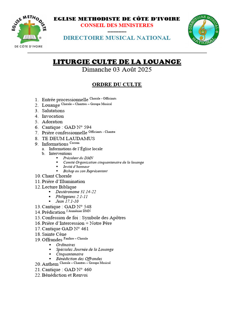 LITURGIE CULTE DE LA LOUANGE 2025 | PDF | Liturgie et culte chrétien