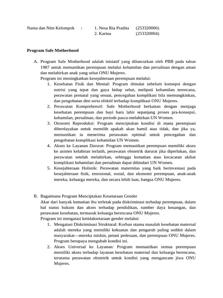 Program Safe Motherhood dan Kesetaraan Gender | PDF