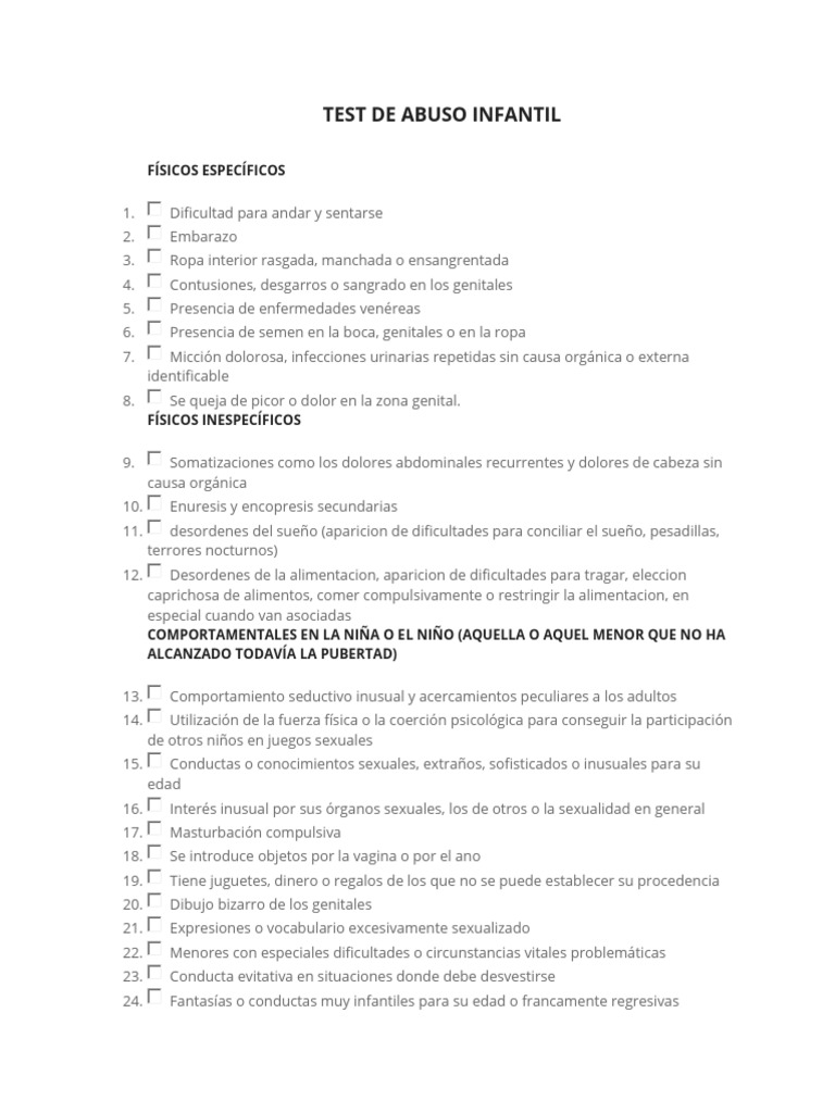 Indicadores de Abuso Infantil y Comportamientos | PDF | Comportamiento ...