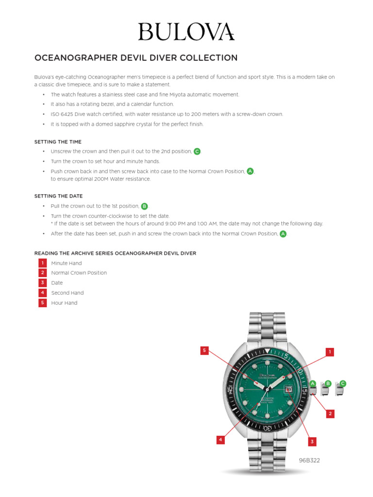96B322 Bulova - Chronograph A Surfboard - Enhanced Instructions PDF | PDF