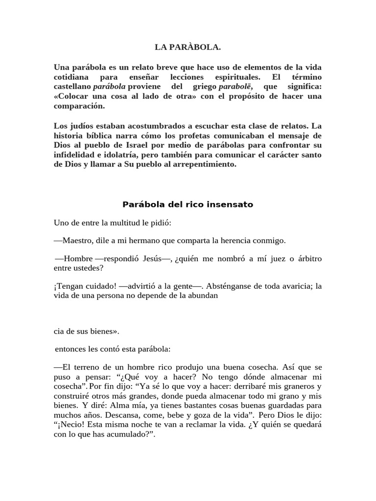 Parábola del Rico Insensato | PDF