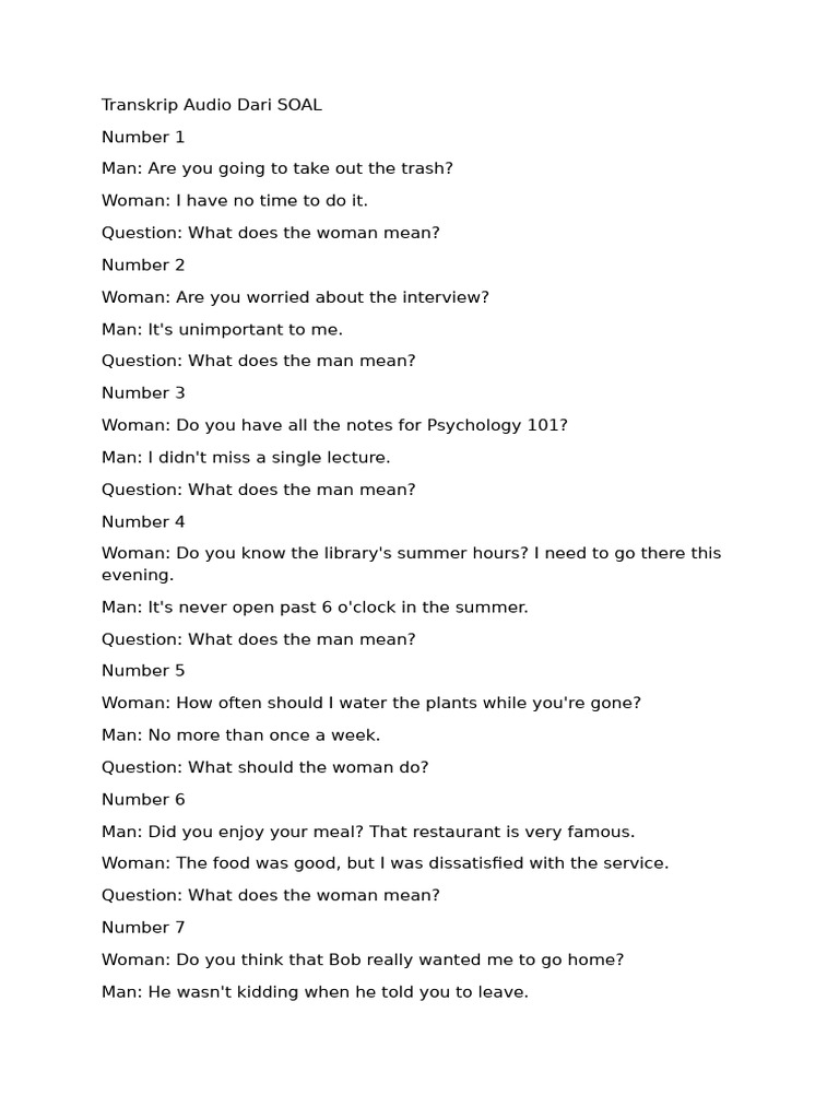 Audio Transcripts with Questions | PDF