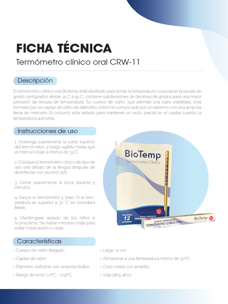 Termómetro Clínico Oral Biotemp CRW-11 | PDF