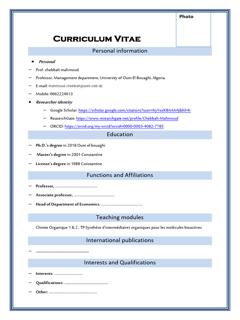 Short CV Chebbah Mahmoud | PDF