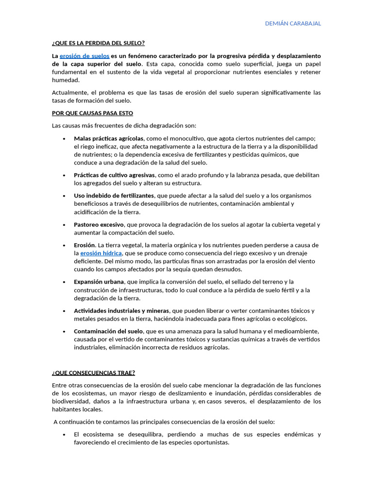Causas y Consecuencias de la Pérdida del Suelo | PDF | Suelo ...