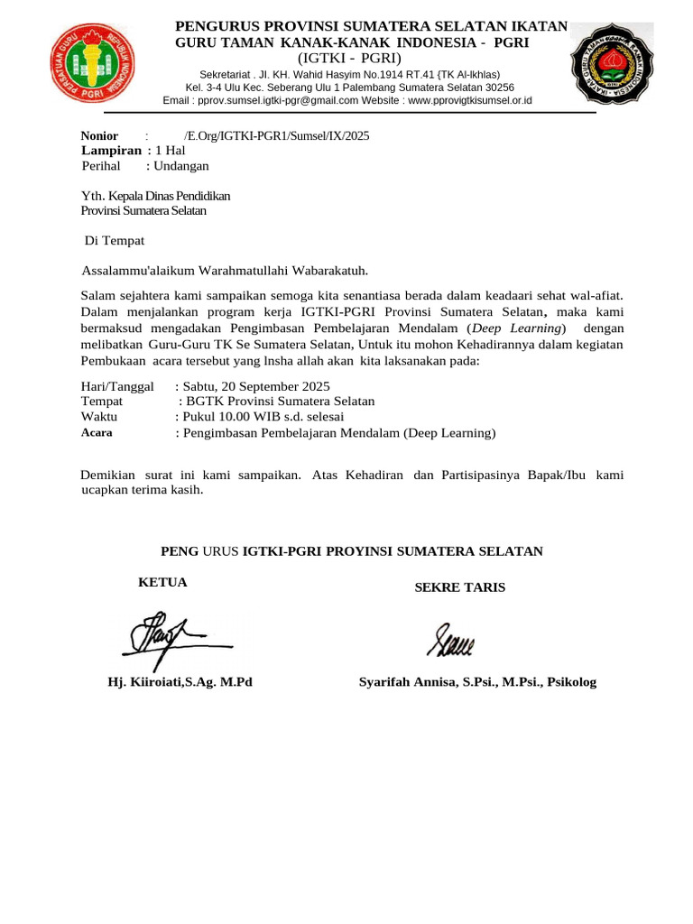 Undangan Deep Learning di BGTK Sumsel | PDF