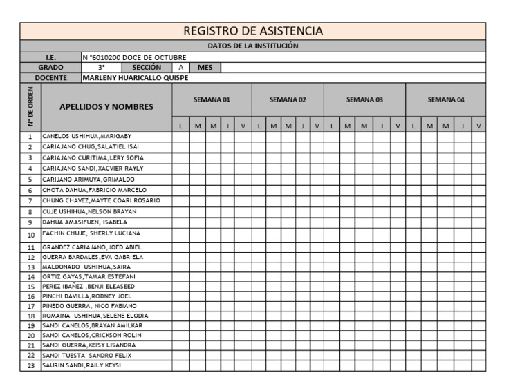 Registro de Asistencia Escolar 2023 | PDF