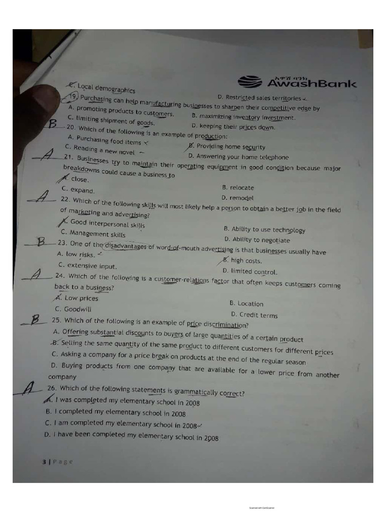 Awash Bank Question | PDF