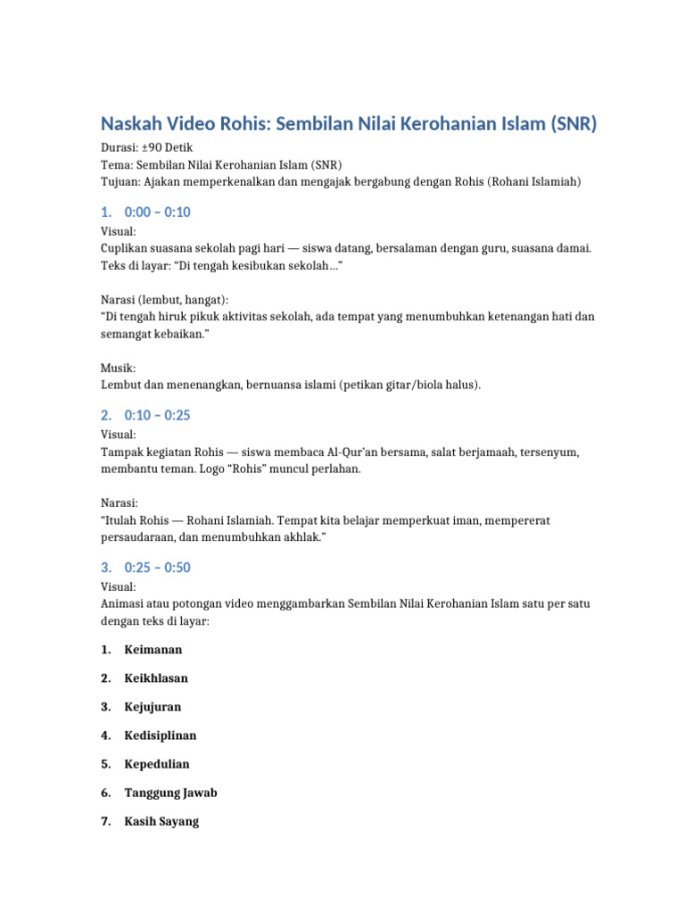 Naskah Video Rohis SNR (1) (Revisi) | PDF