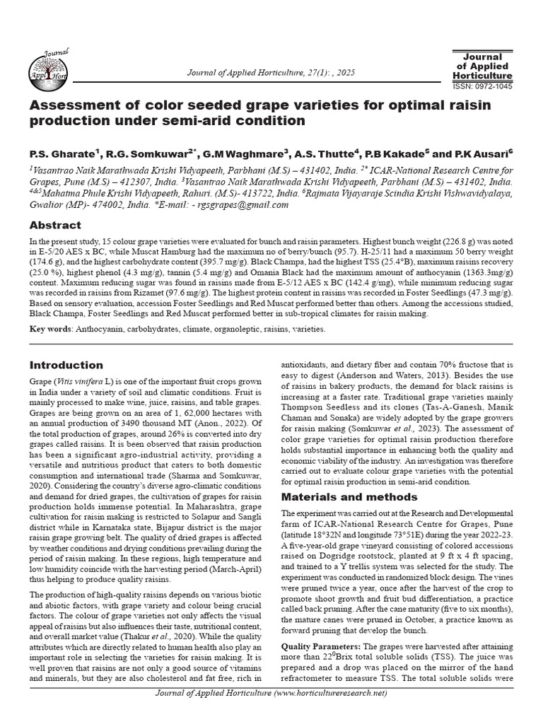 Assessment of Color Seeded Grape Varieties For Optimal Raisin ...