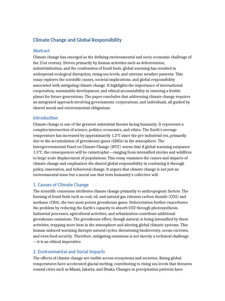 Climate Change: Global Responsibility Explained | PDF | Climate Change ...