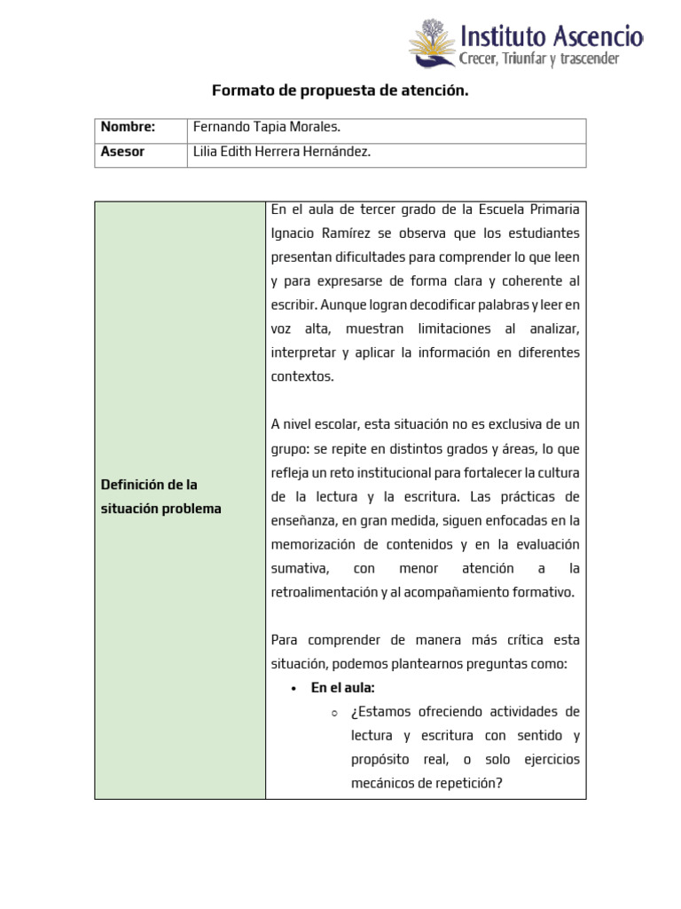 Propuesta de Mejora en Lectura y Escritura | PDF | Evaluación | Enseñando