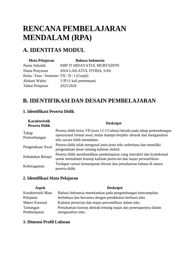 Rencana Pembelajaran Kalimat Perincian dan Majas | PDF