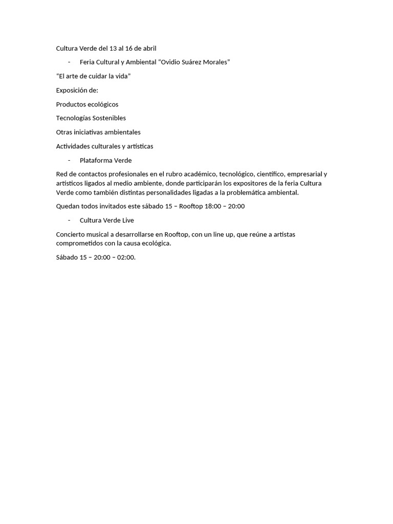 Cultura Verde Del 13 Al 16 de Abril | PDF