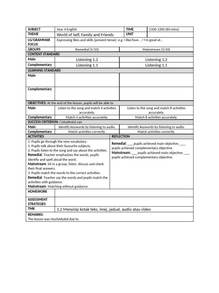 English Lesson Plan Week 5 | PDF | Subject (Grammar) | Cognitive Science