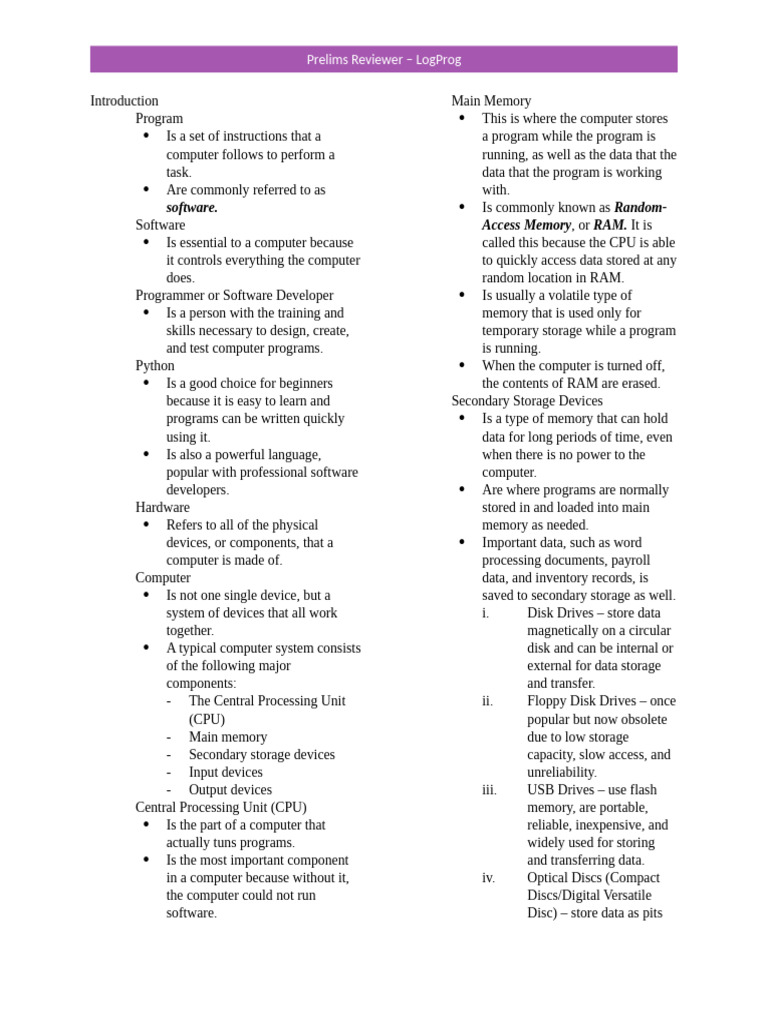 Understanding Computer Programs and Components | PDF | Computer Data ...