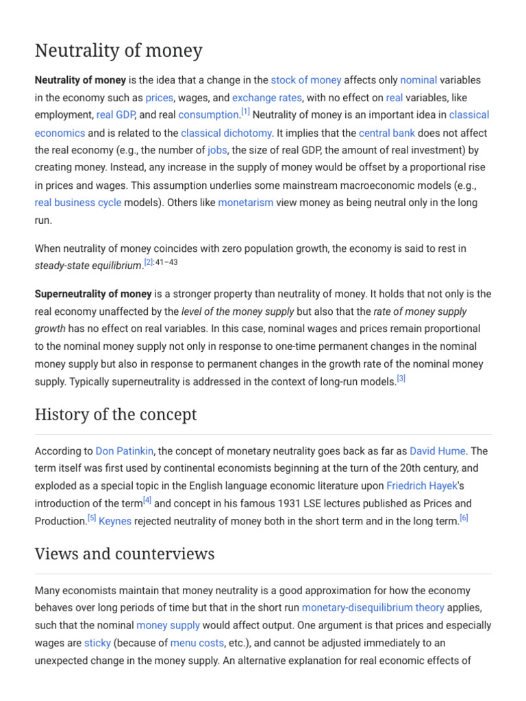 Neutrality of Money - Wikipedia | PDF | Macroeconomics | Economics