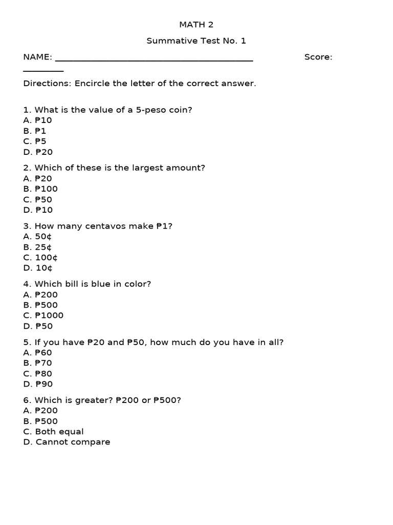 Math 2 Summative Test Questions | PDF