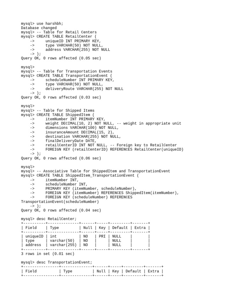 MySQL Table Creation for Logistics Data | PDF | Sql | Information ...