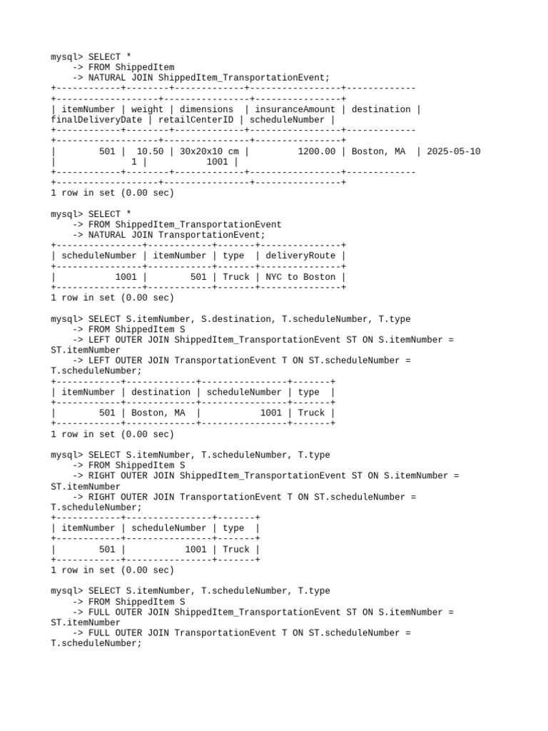 MySQL Queries for Shipped Items Data | PDF