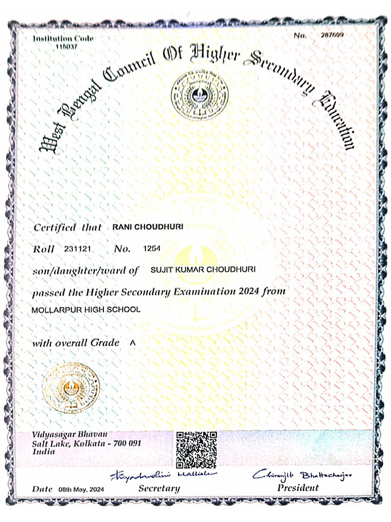 Rani HS Certificate | PDF