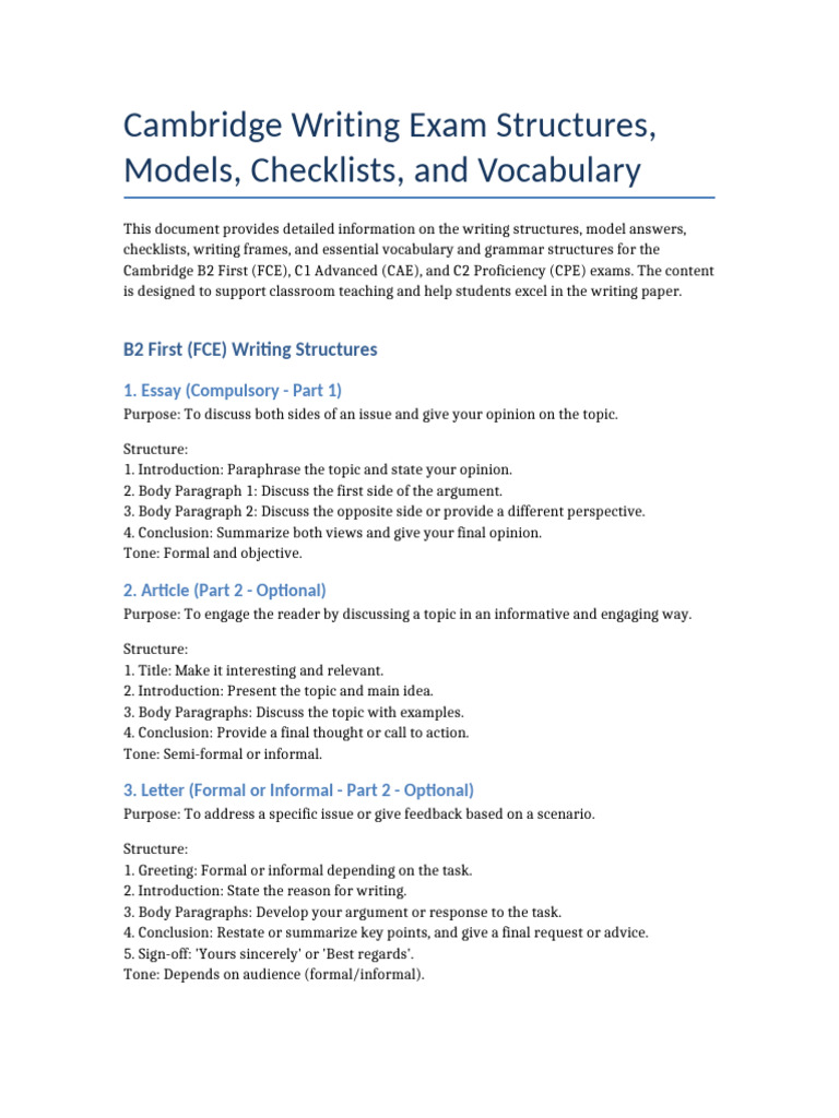 Cambridge Writing Structures and Model Answers | PDF | Human Communication