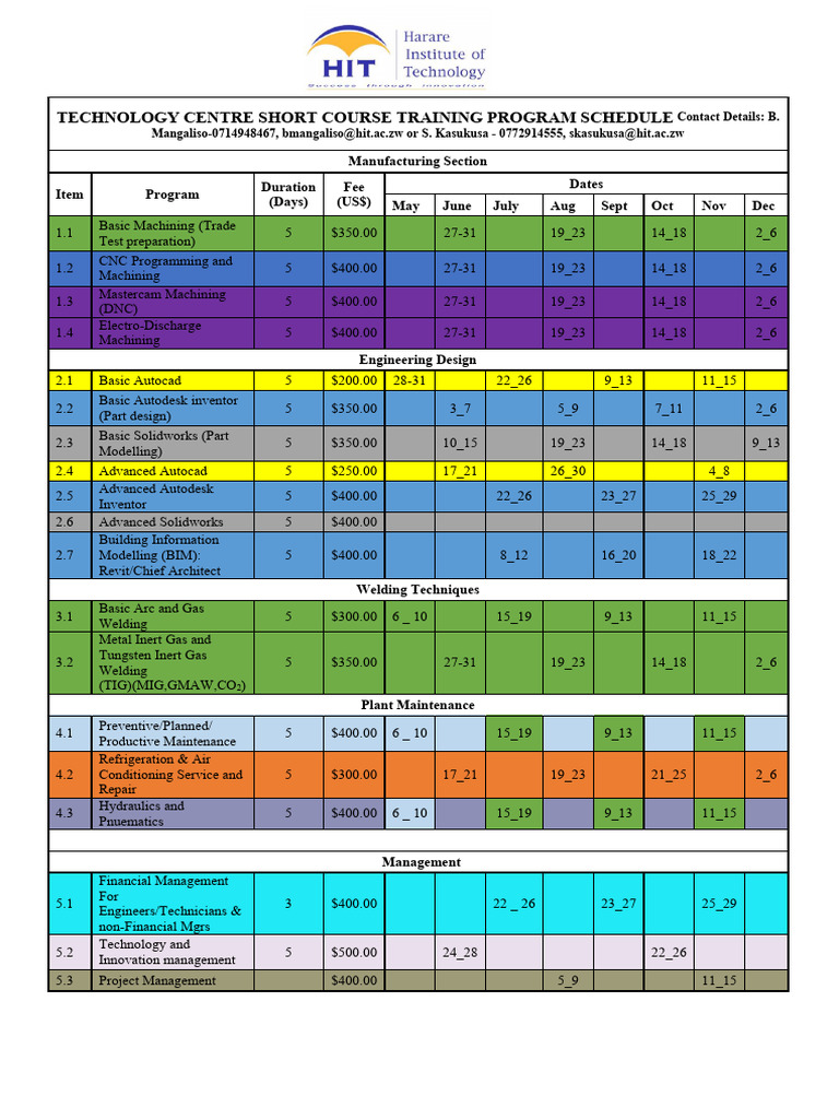 Technology Centre Short Course Schedule | PDF | Welding | Construction