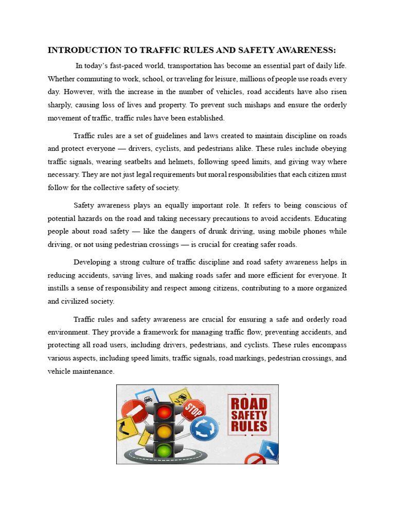 Traffic Rules and Safety Awareness Guide | PDF | Traffic | Safety