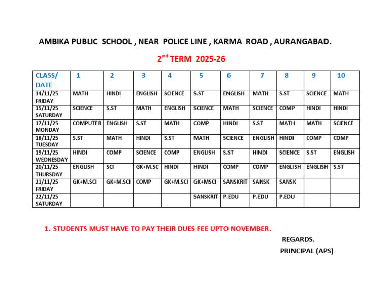 2nd Term Schedule 2025-26 | PDF