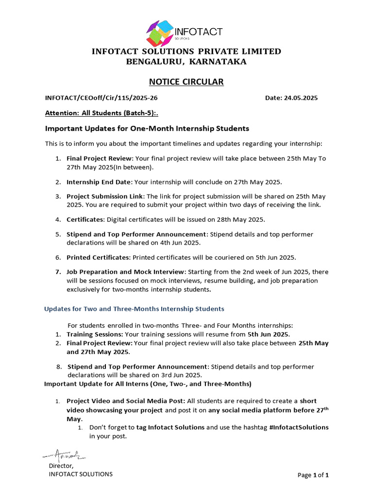 Office Circular Batch-5 2024-25 | PDF