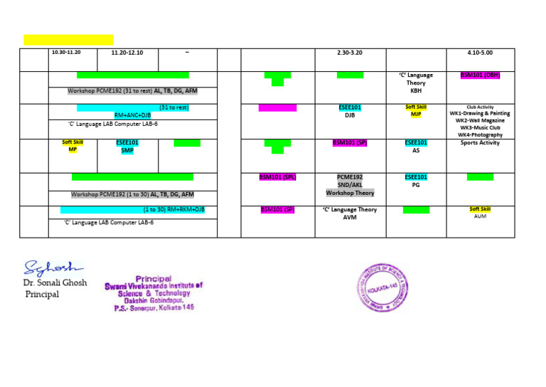 B.Tech 1st Year Class Routine 2025-26 | PDF