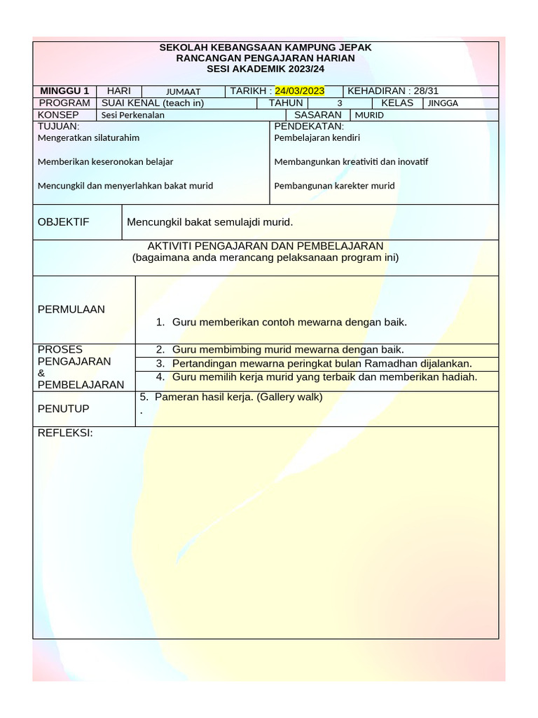 RPH Oppr Minggu 1 | PDF