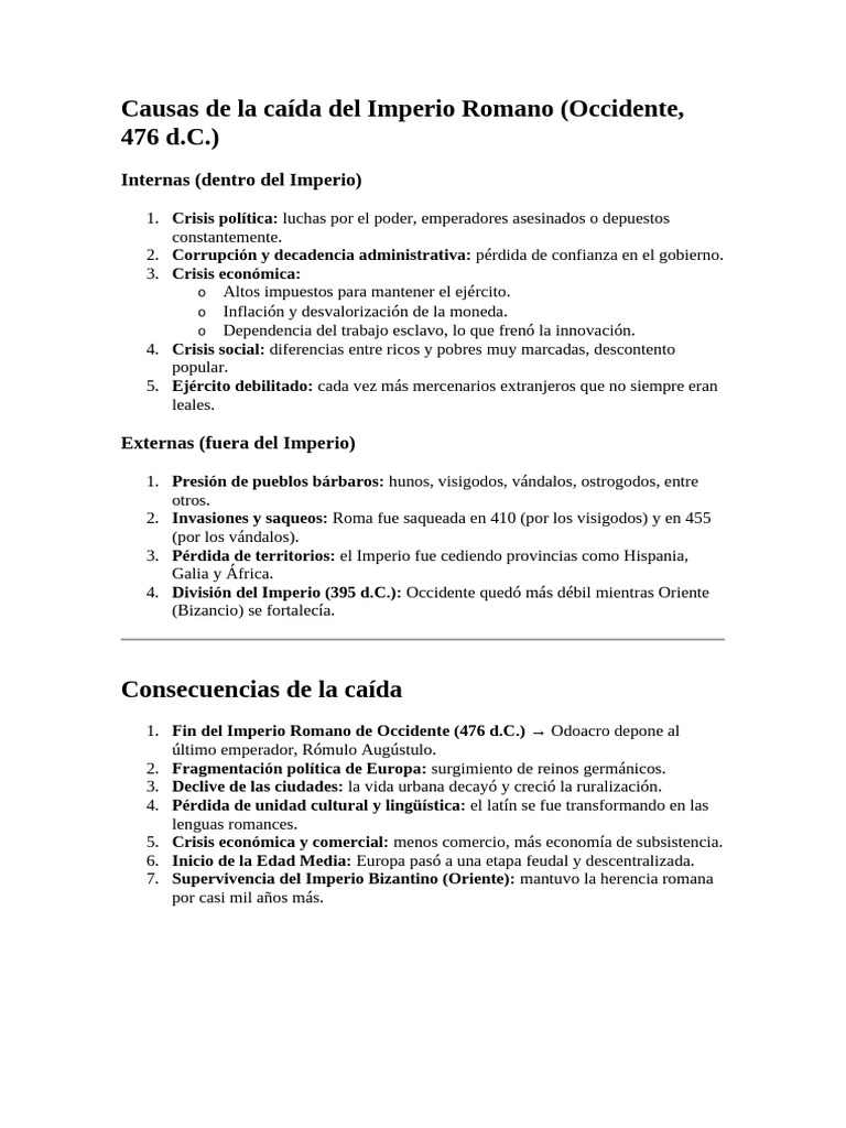 Causas de La Caída Del Imperio Romano | PDF | imperio Bizantino ...