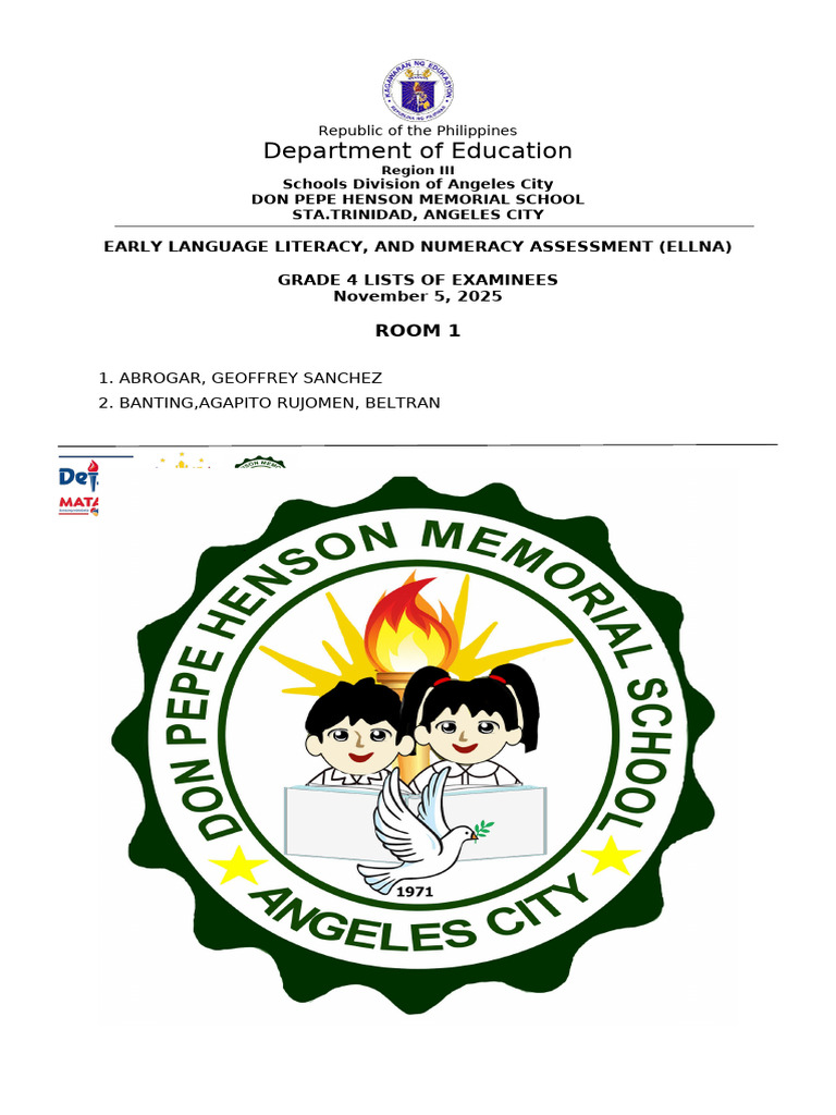 Grade 4 ELLNA Examinees List 2025 | PDF