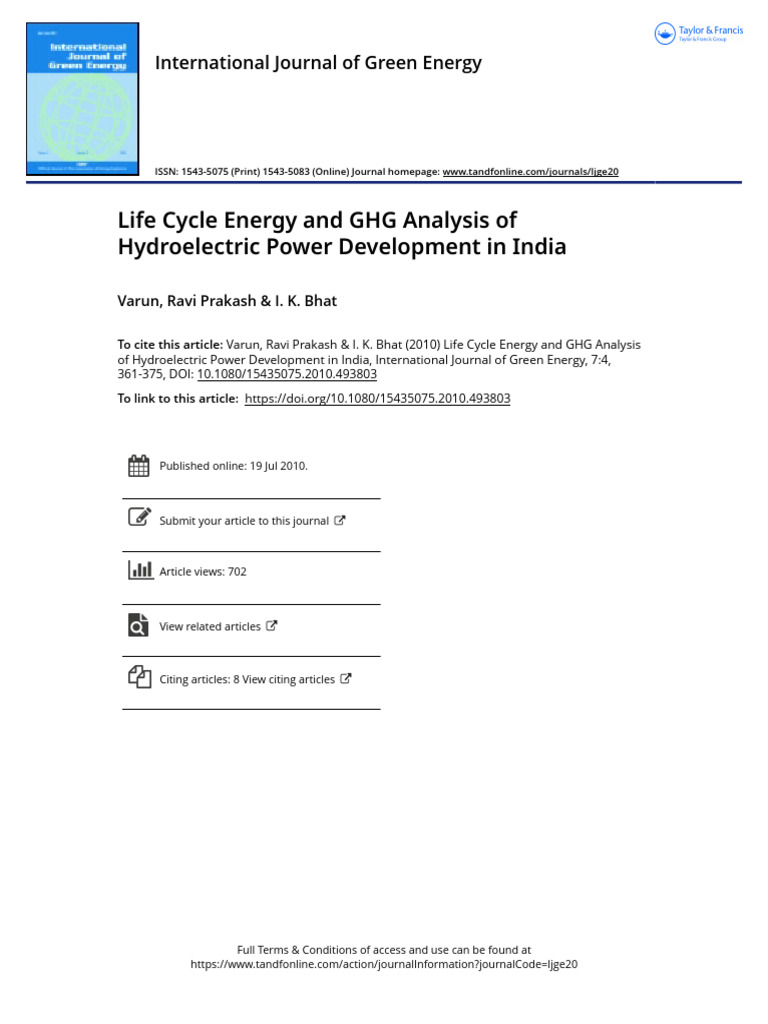 Life Cycle Energy and GHG Analysis of Hydroelectric Power Development ...