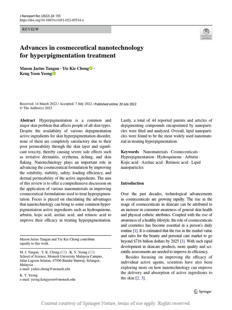 Nanotechnology in Hyperpigmentation Treatment | PDF | Nanoparticle ...
