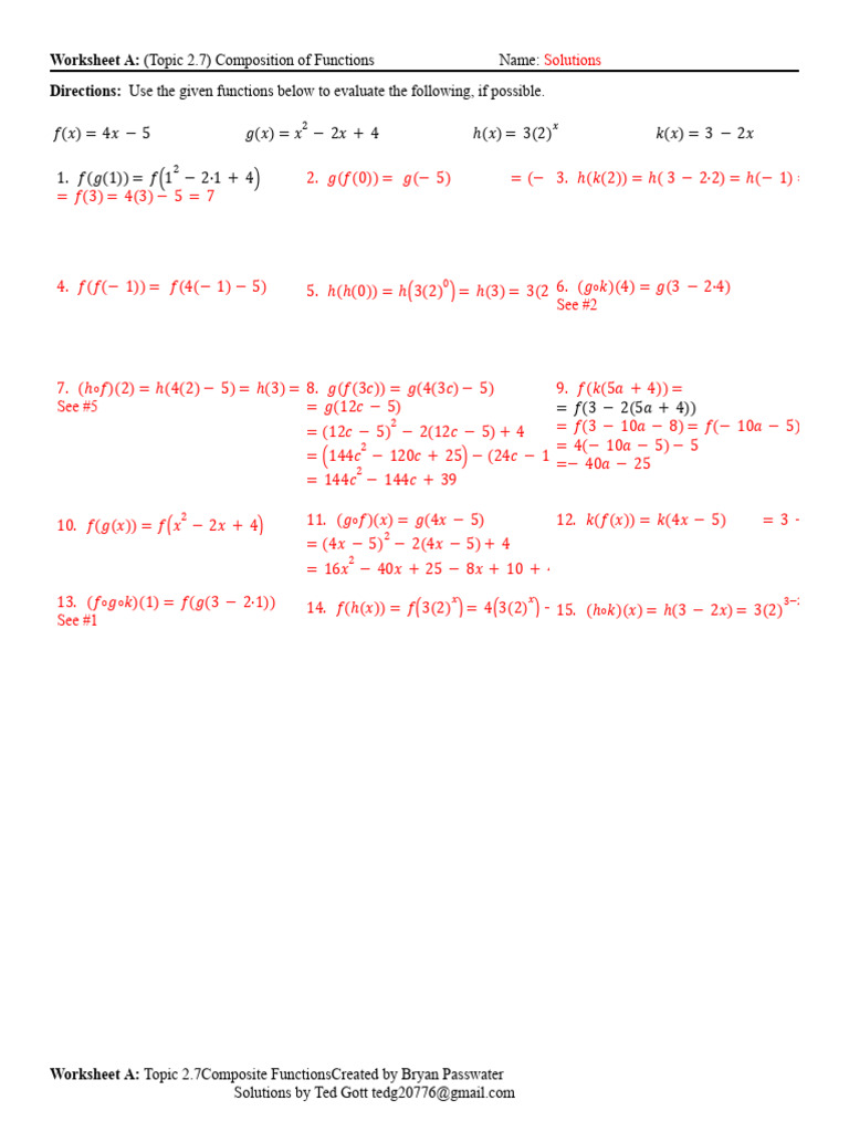 Composition of Functions Worksheet A | PDF | Chess | Chess Theory