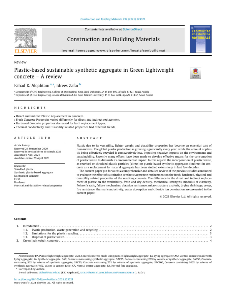 Sustainable Plastic Aggregate in Concrete | PDF | Recycling | Plastic