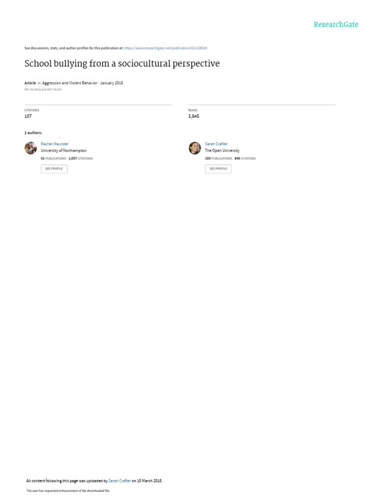 Sociocultural Insights on School Bullying | PDF | Bullying | Cyberbullying