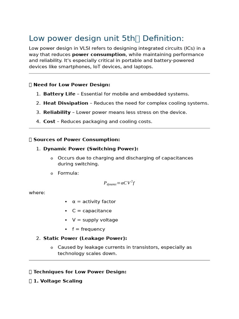 Low Power Design Unit 5th? Definition | PDF