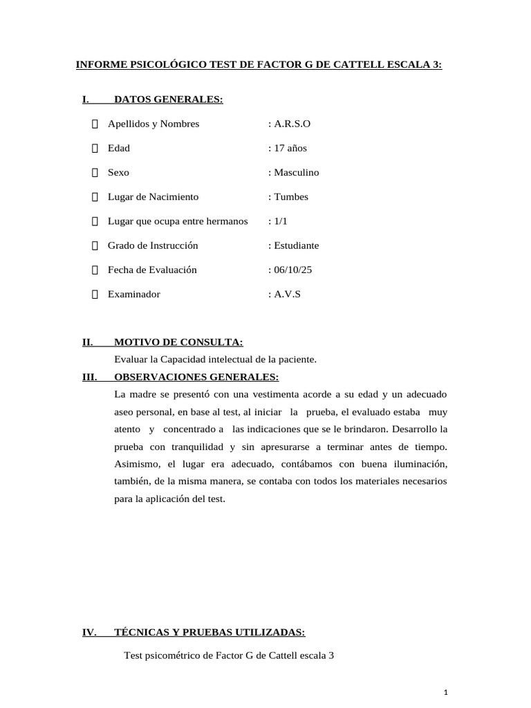 A.R.S.O Resultados de Cattell | PDF | Cociente de inteligencia ...
