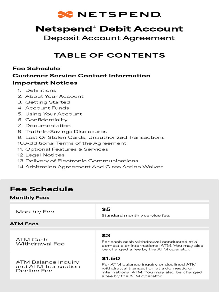Netspend Debit Account Fee Schedule | PDF | Credit Card | Overdraft