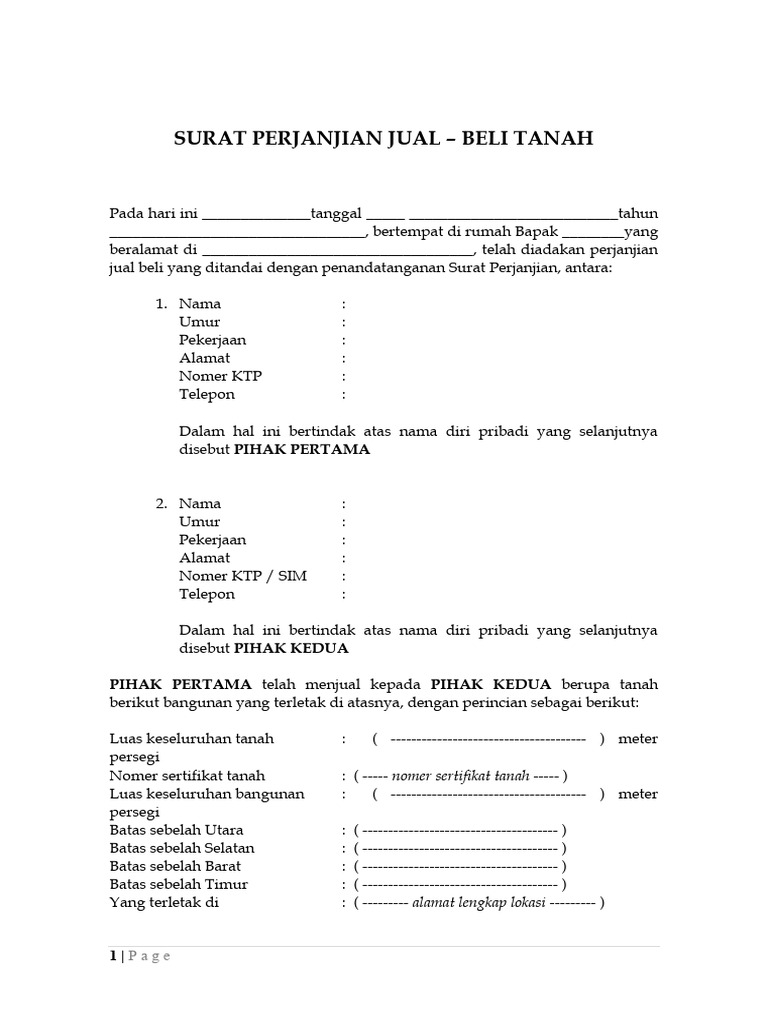 Surat Perjanjian Jual Beli Tanah | PDF