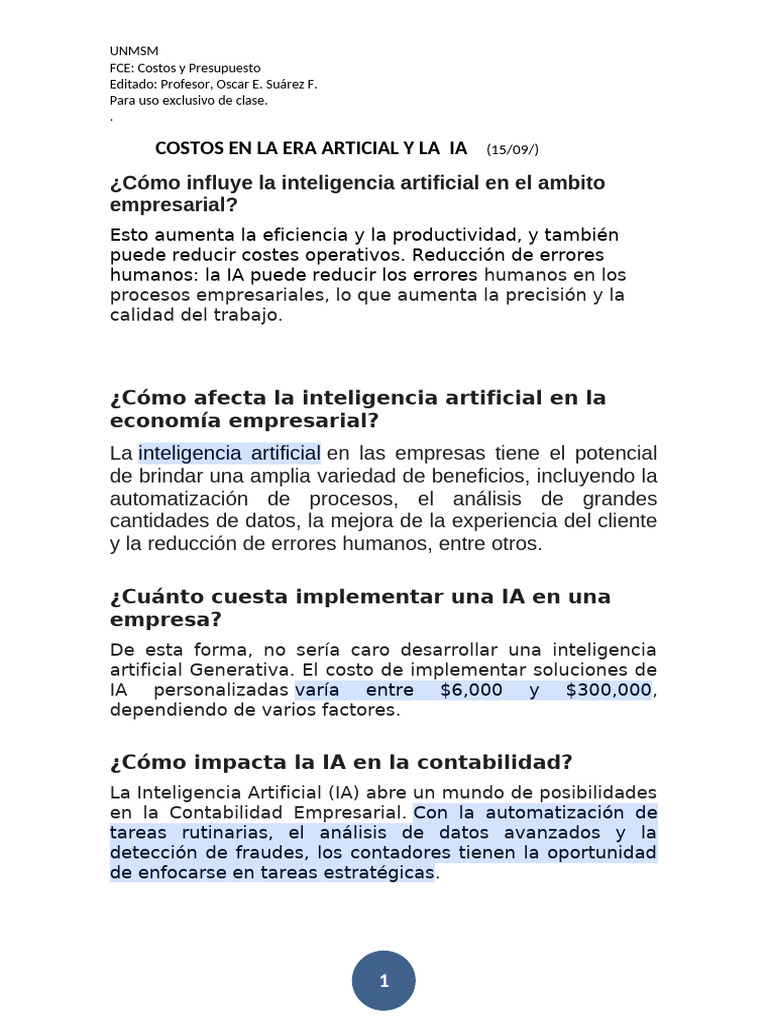 Costos en La Era Articial y La Ia | PDF | Inteligencia artificial ...