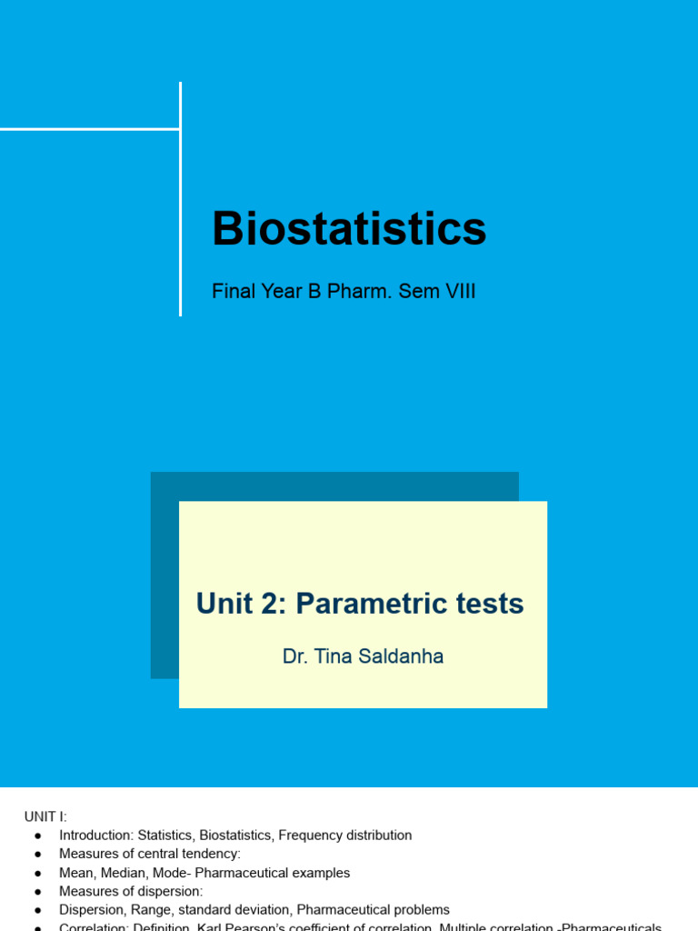 Biostatistics: Parametric Tests Overview | PDF | Student's T Test ...