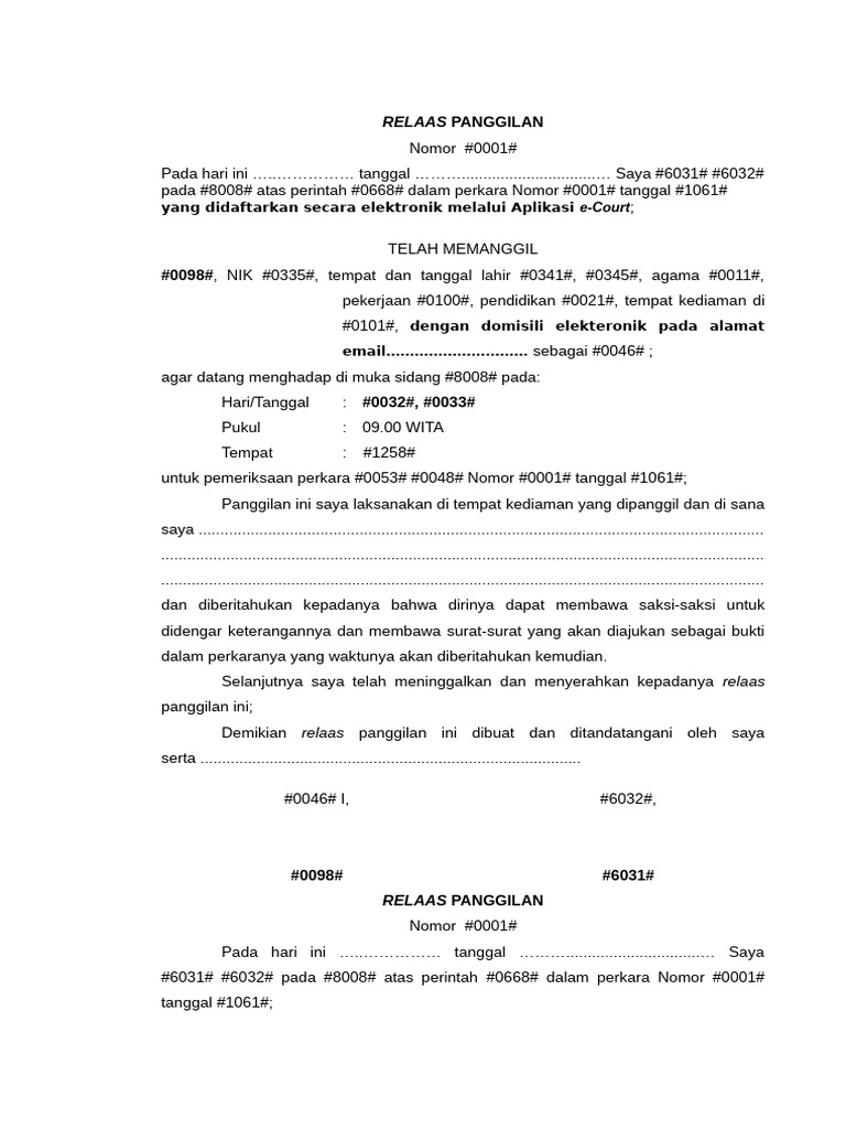 Relaas Panggilan Sidang Perkara 0001 | PDF