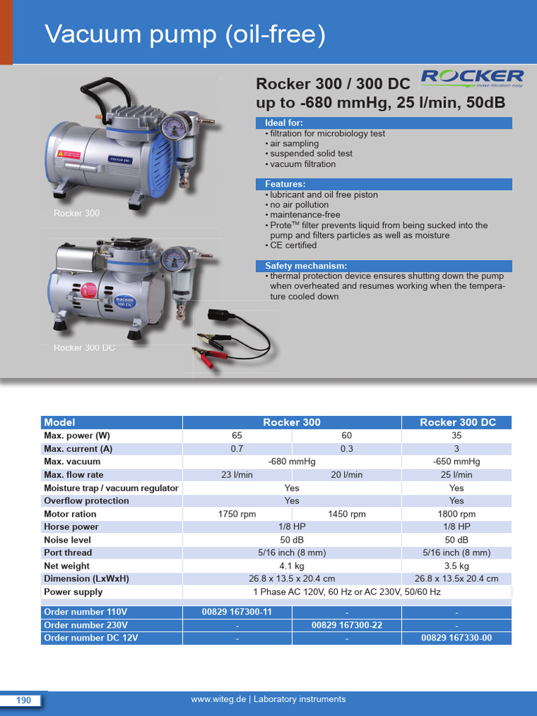 Rocker 300 Vacuum Pump Specifications | PDF
