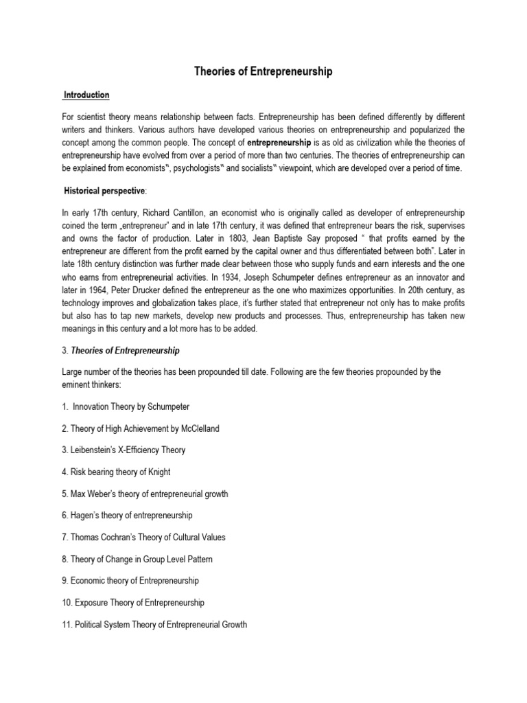Theories of Entrepreneurship | PDF | Entrepreneurship | Factors Of ...
