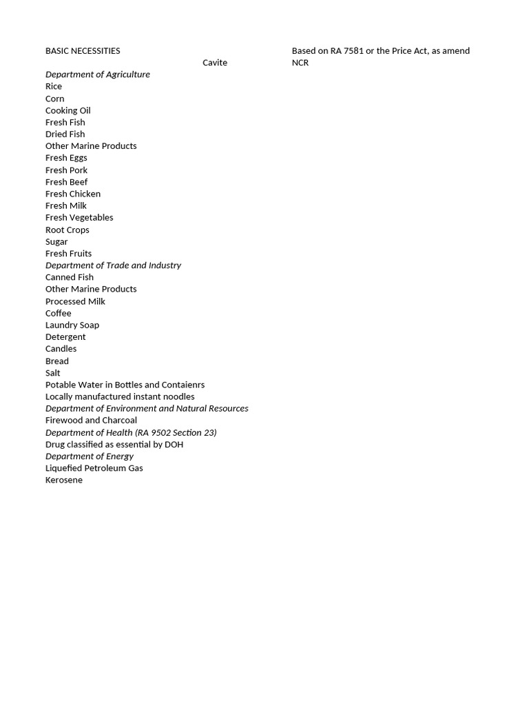 Necessities | PDF | Grocery Store | Foods